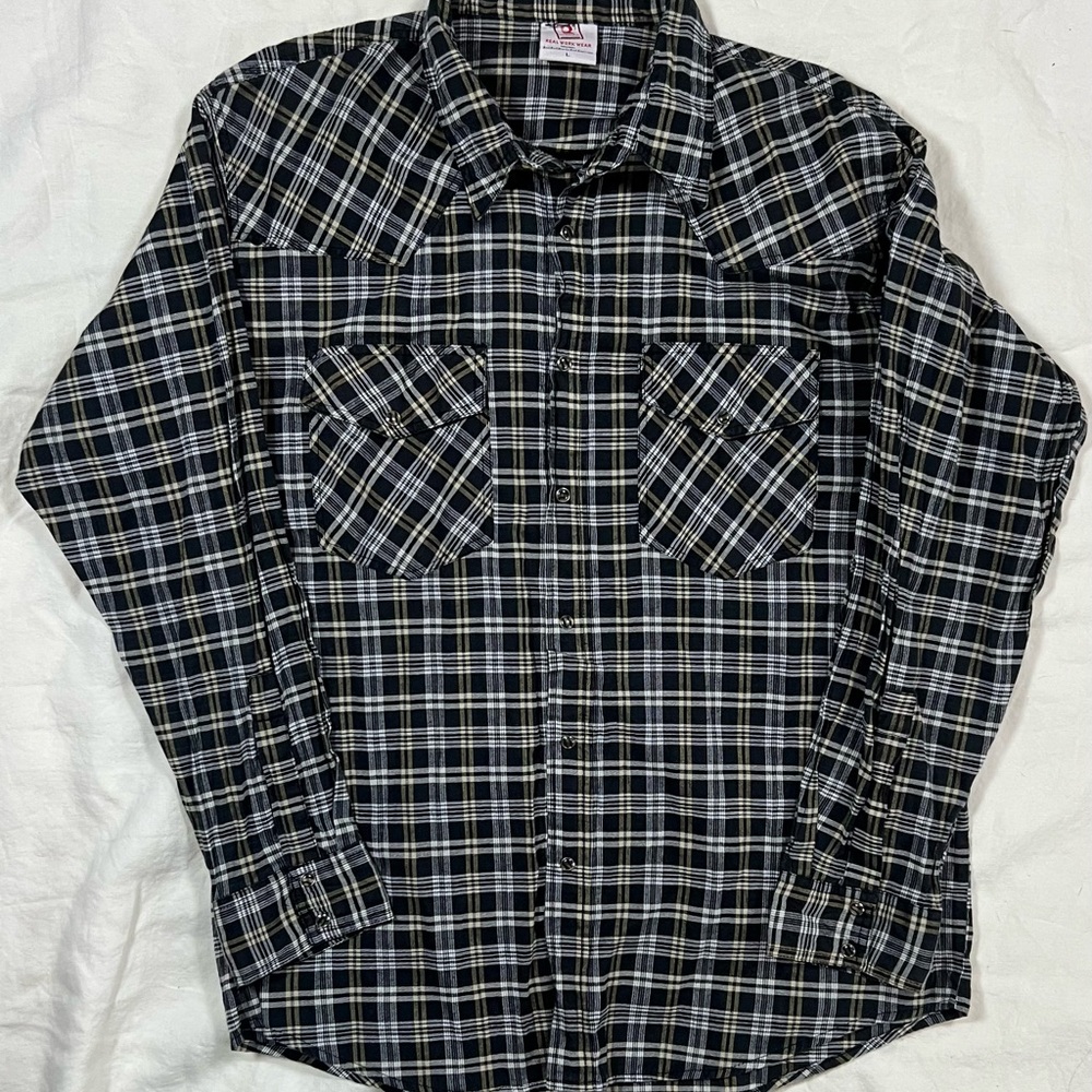 Real Work Wear Plaid Western Pearl Snap Shirt Men’s Large